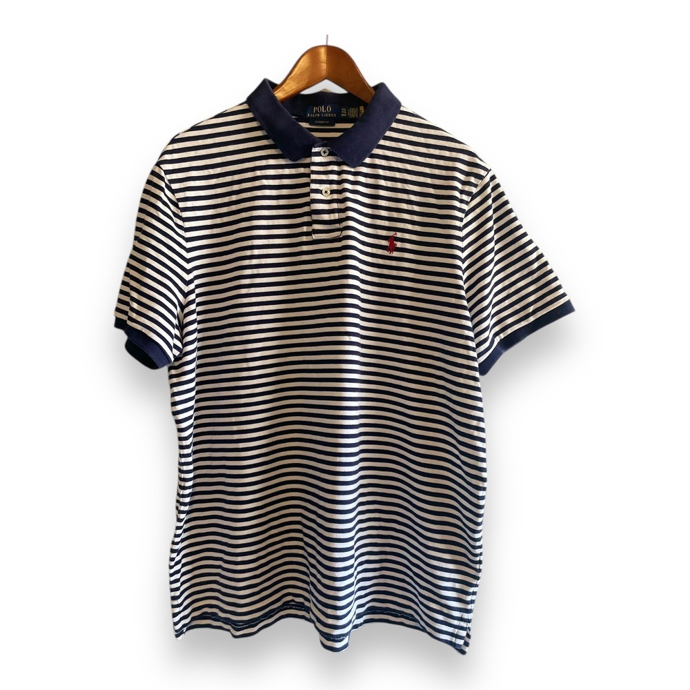 Polo Ralph Lauren Mens XXL Classic Fit Striped Polo Shirt Navy White Pony